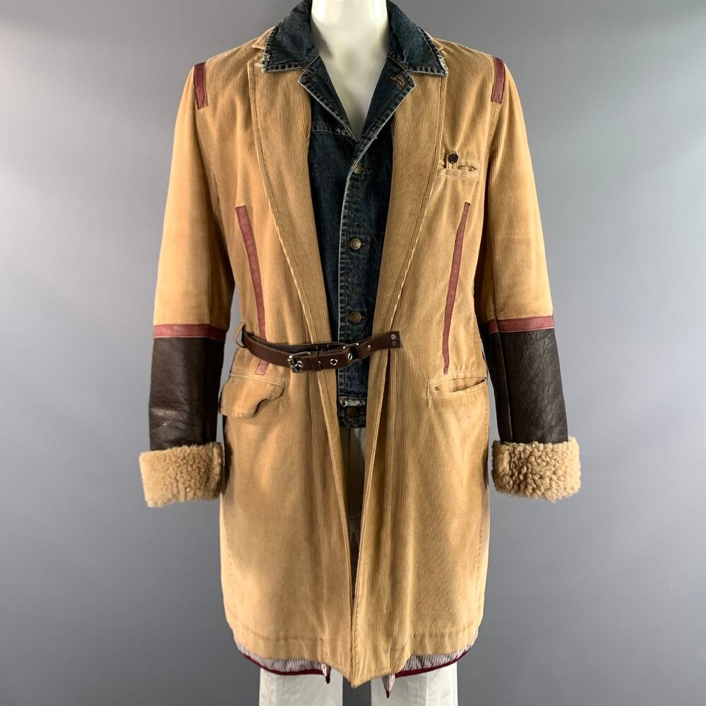 DSQUARED2 FW2002 Size 44 Tan Blue Corduroy Cotton Trench Coat